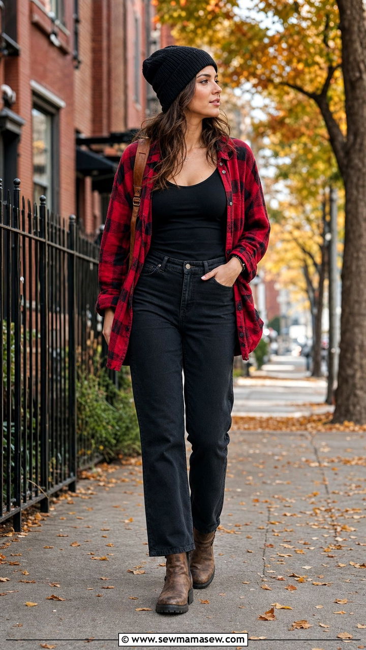 Plaid Shirt and Black Jeans Outfit - 25 errands outfits inspo