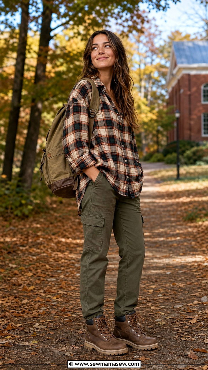 Plaid Shirt and Utility Pants School Outfit - 35 back to school outfits Pinterest