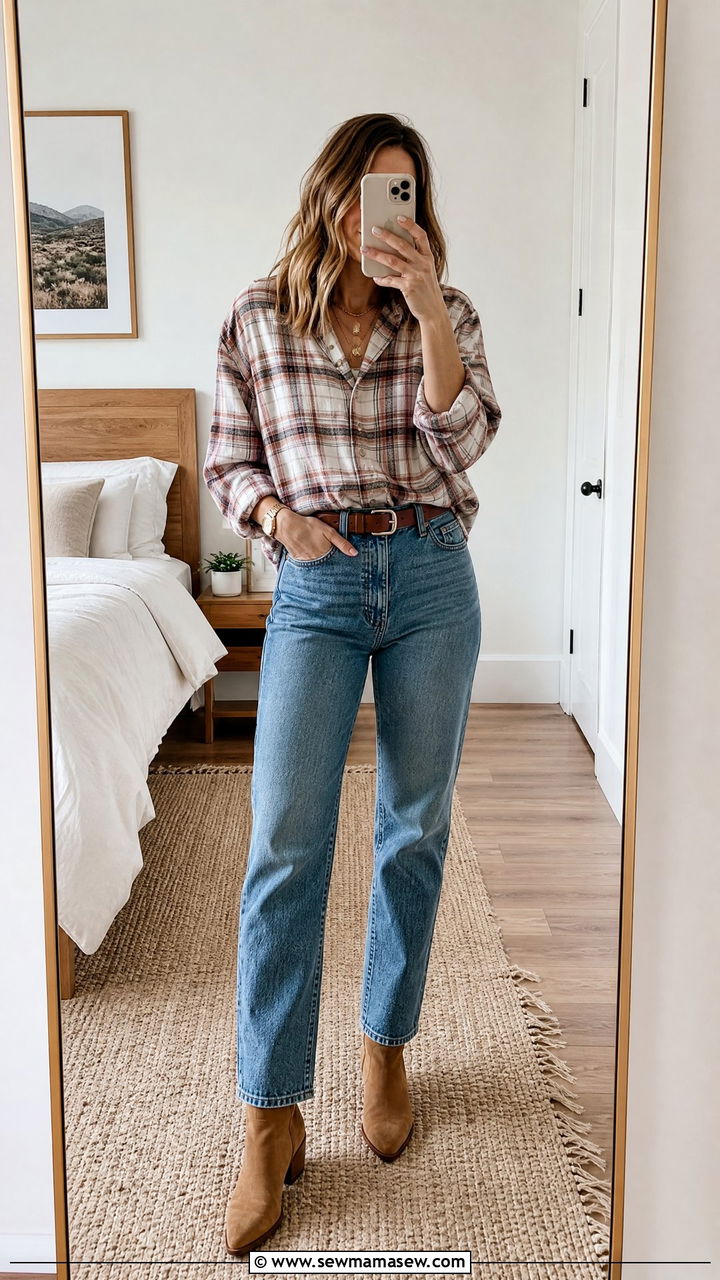 Plaid Shirt with High Waisted Jeans and Ankle Boots Outfit - 30 Country spring outfits