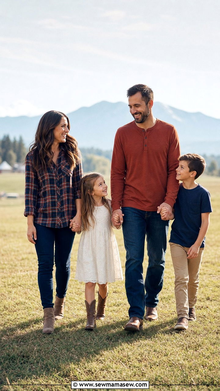 Plaid Shirt with Solid Colors Family Photo Outfit - 25 family photo outfits aesthetic