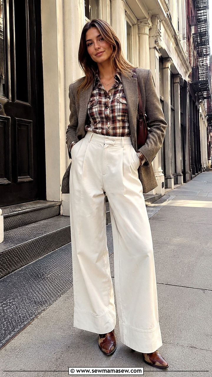 Plaid Shirt with Wide Leg Trousers - 25 Western outfits 2026