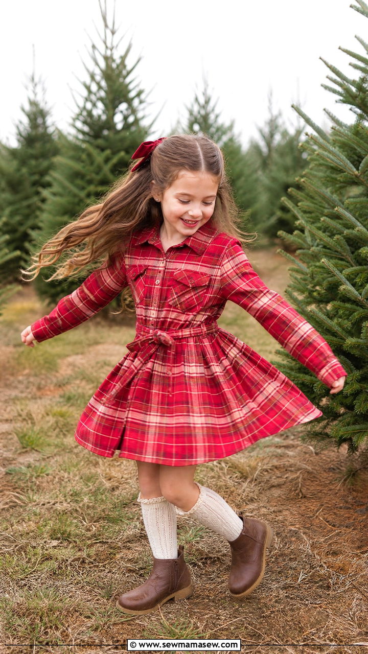 Plaid Shirtdress with Knee Socks and Boots Outfit - 30 Kids family photo outfits