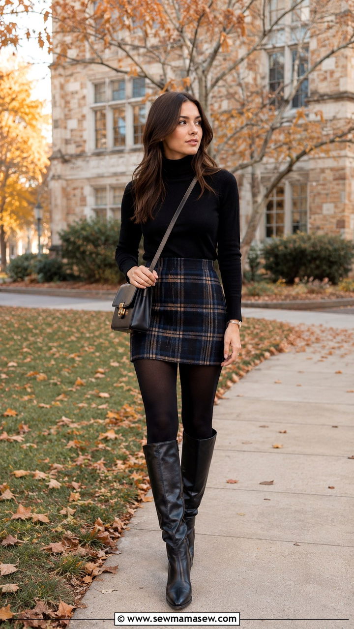 Plaid Skirt With A Turtleneck And Tall Boots - 30 Pinterest outfits to copy