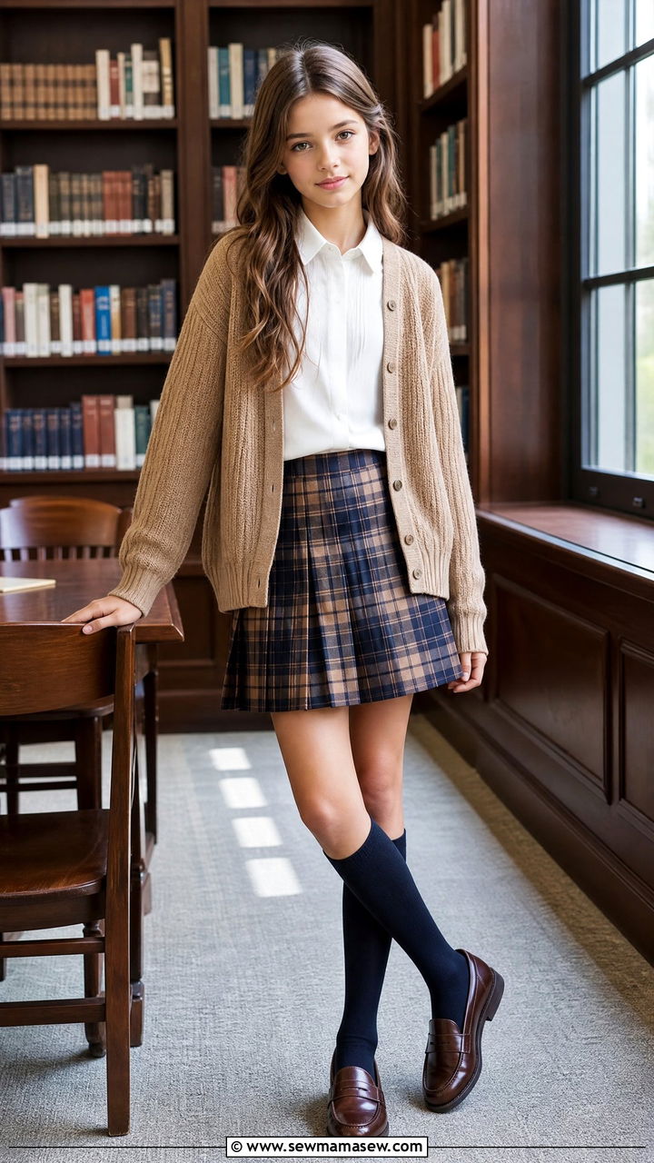 Plaid Skirt With Cardigan And Loafers Outfit - 30 Cute outfits for tweens