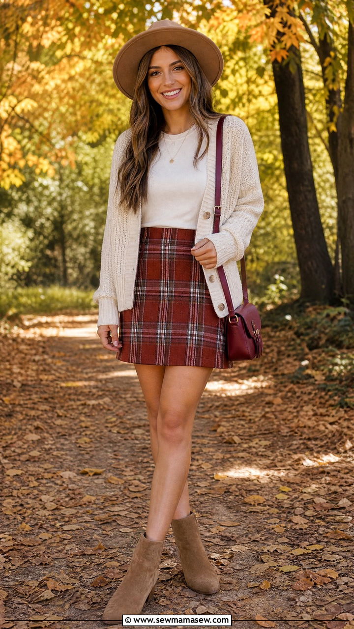 Plaid Skirt and Cardigan Fall Outfit - 40 Disneyland outfit ideas