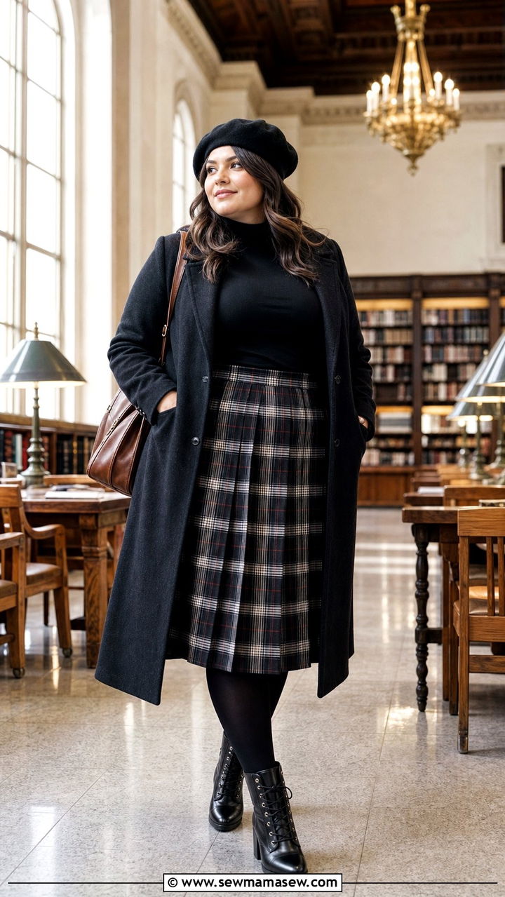 Plaid Skirt and Turtleneck Sweater College Outfit - 25 College outfit ideas plus size