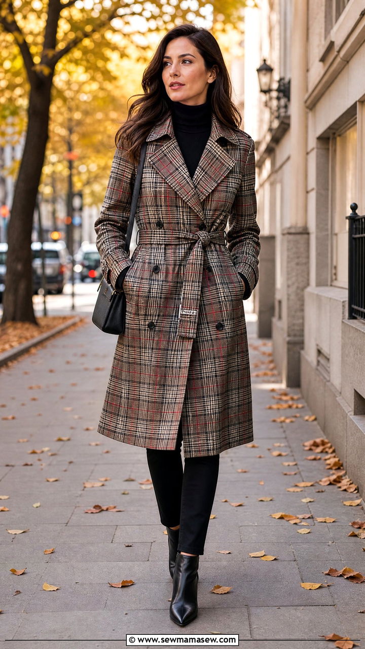 Plaid Trench Coat With Monochrome Layers Underneath - 35 How to style a trench coat