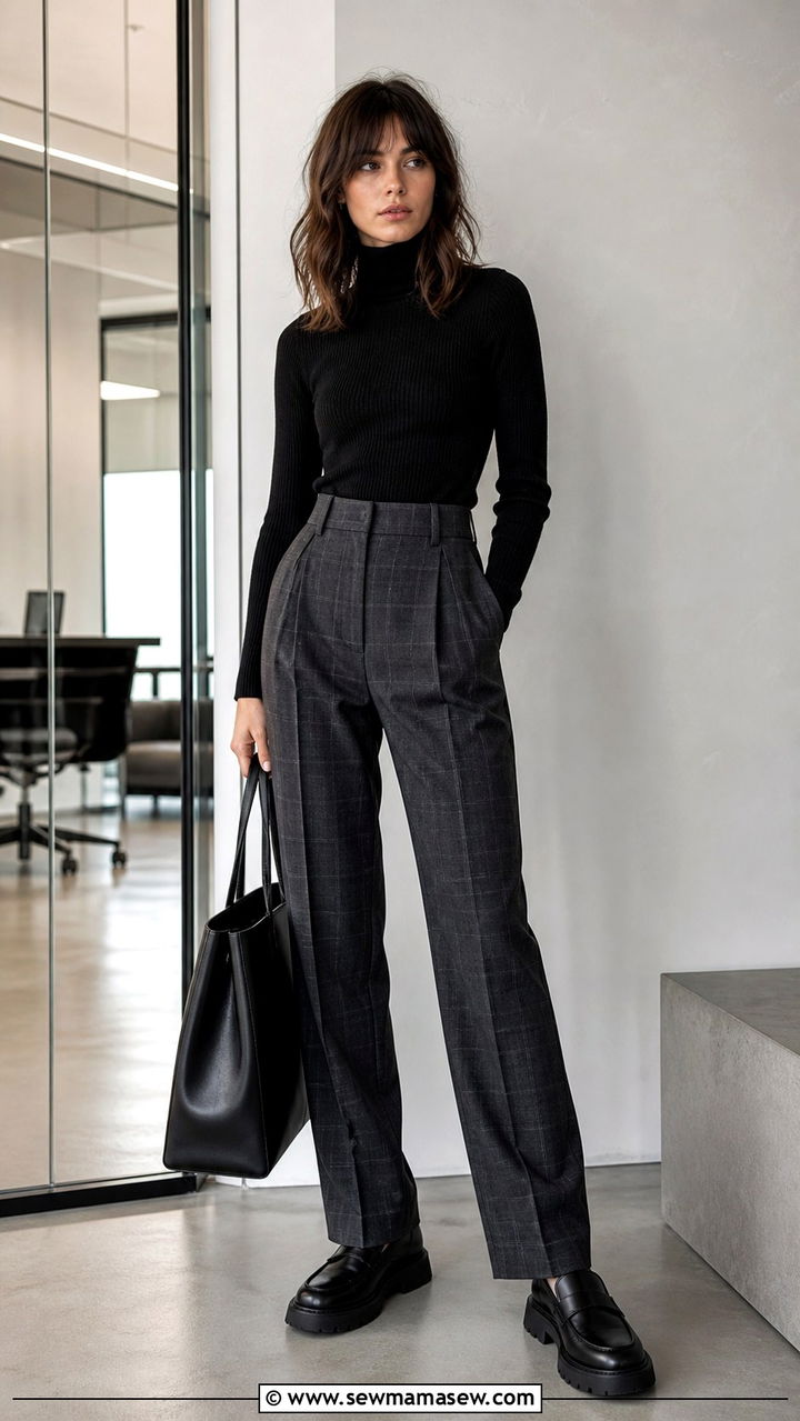 Plaid Trousers and Black Sweater Grunge Outfit - 40 grunge outfits for women