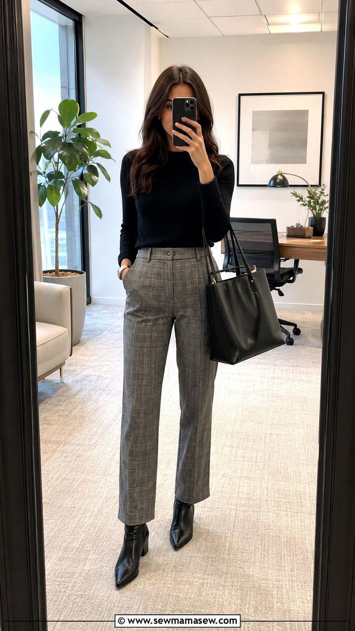 Plaid Trousers and Solid Knit Top Internship Outfit - 30 Internship outfit ideas