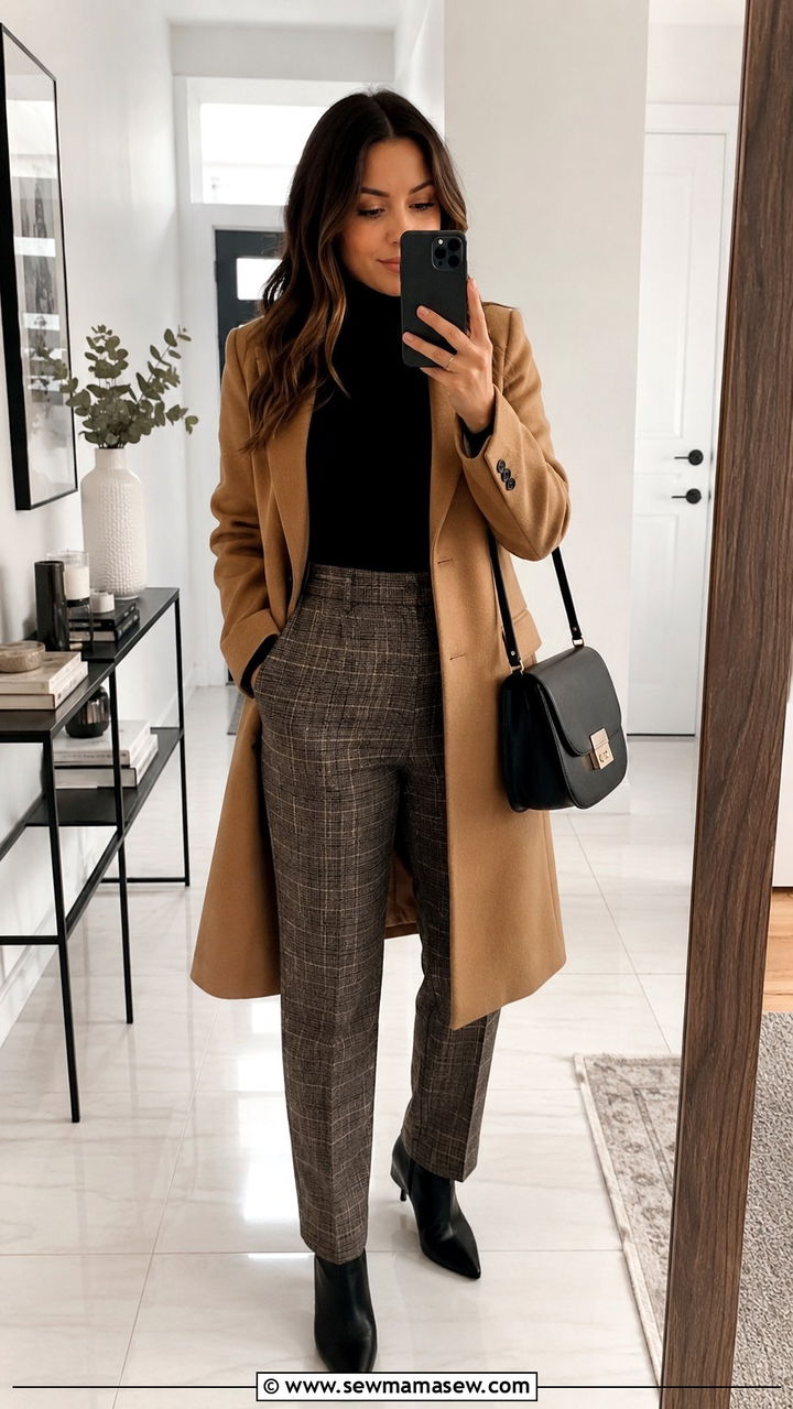 Plaid Trousers with Black Turtleneck - 30 Office outfits with trousers