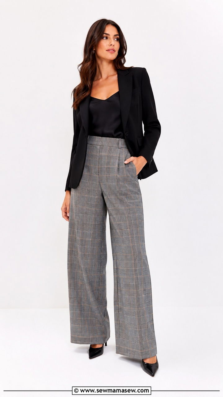 Plaid Trousers with Solid Black Blazer Outfit - 25 Professional outfits for women 2026