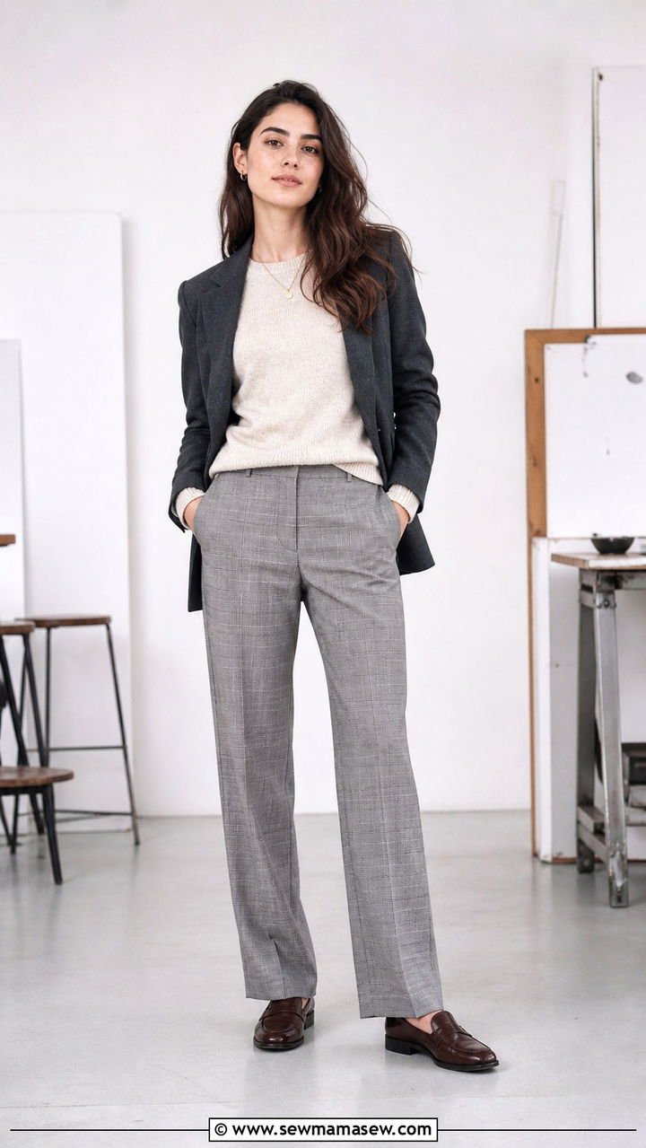 Plaid Trousers with a Solid Blazer and Loafers - 40 Job interview outfit ideas