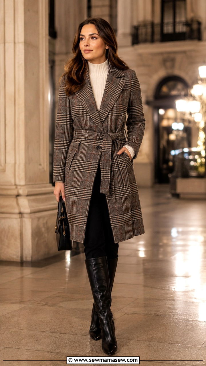Plaid Tweed Jacket with Suede Midi Skirt and Ankle Boots - 25 Old money outfit ideas with plaid