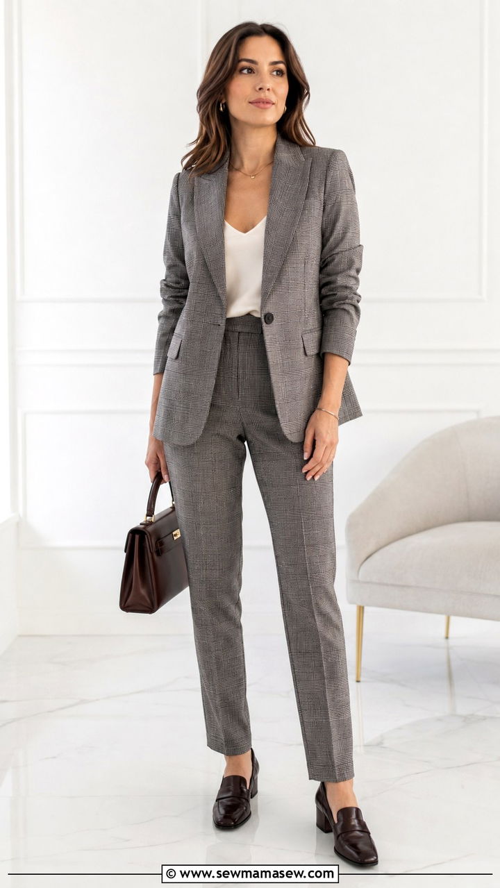 Plaid Two Piece Suit with Heeled Loafers - 25 Old money outfit ideas with plaid