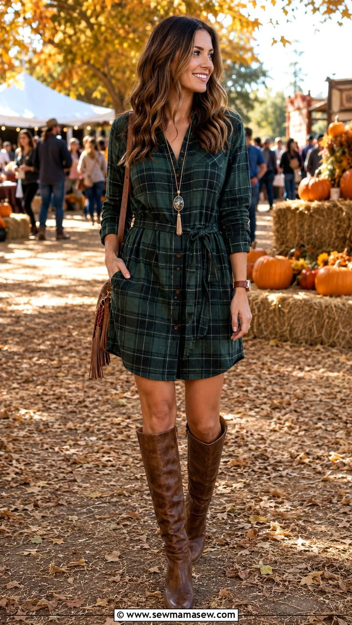 Plaid Western Shirt Dress With Knee High Boots - 25 Western outfit ideas Taylor Swift country era