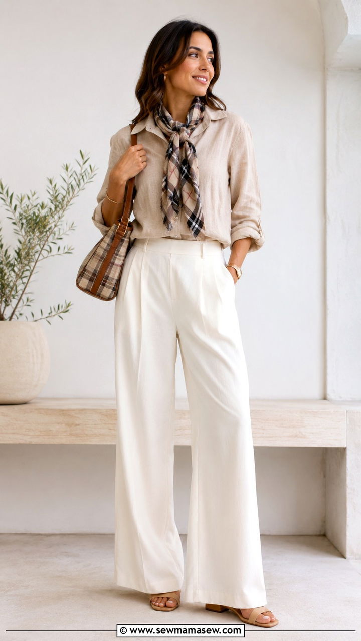 Plaid accessories with a solid neutral outfit - 30 Spring plaid outfits