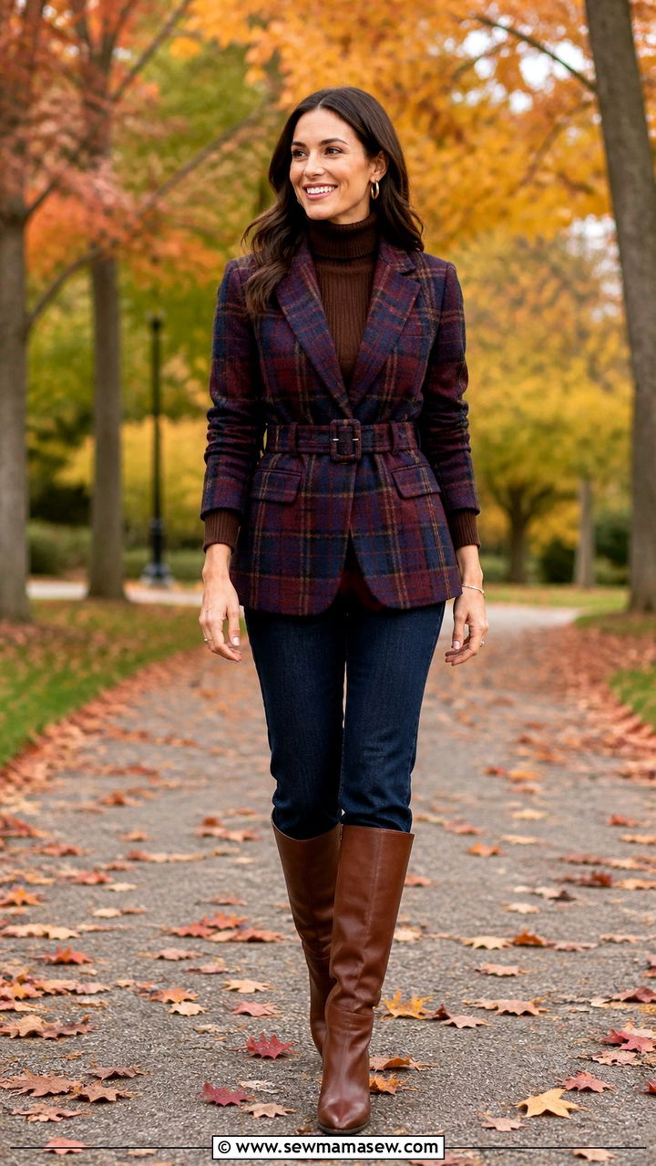 Plaid belted blazer outfit fall - 40 belted blazer outfit ideas
