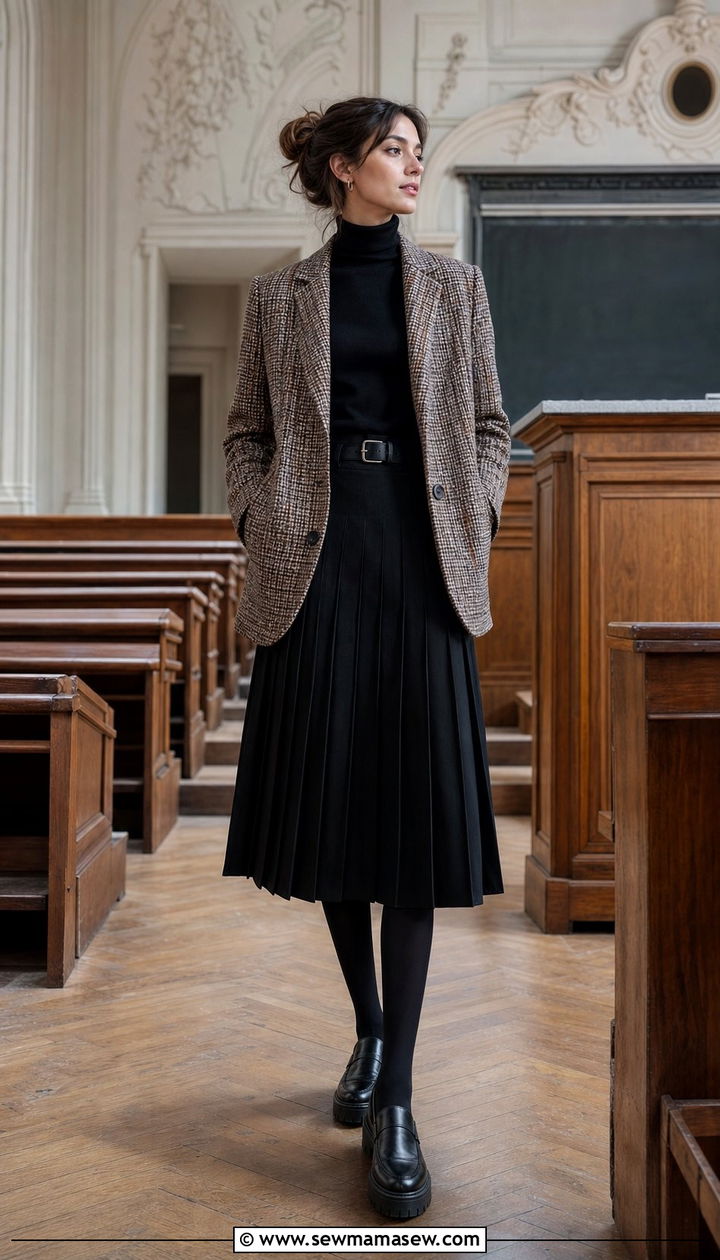 Plaid blazer and pleated skirt - 25 dark academia outfits inspo