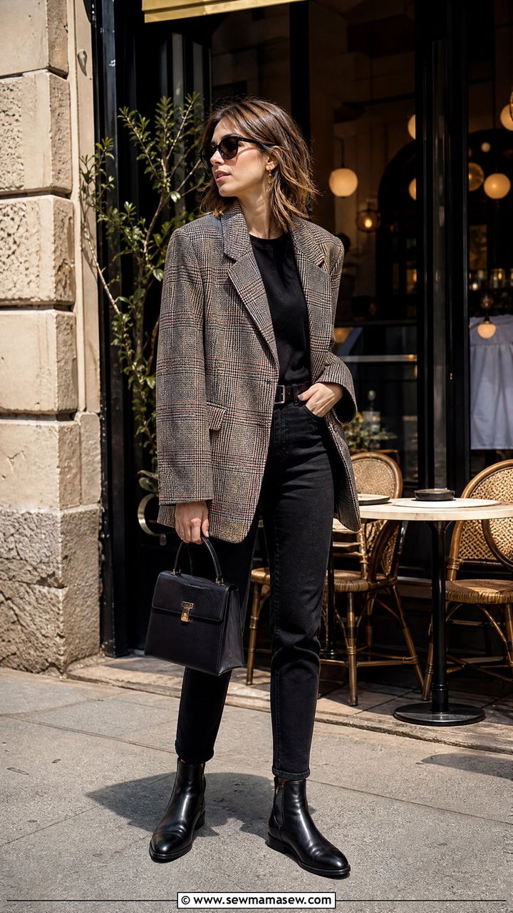 Plaid blazer with black jeans Budapest smart casual outfit - 25 Budapest outfit ideas