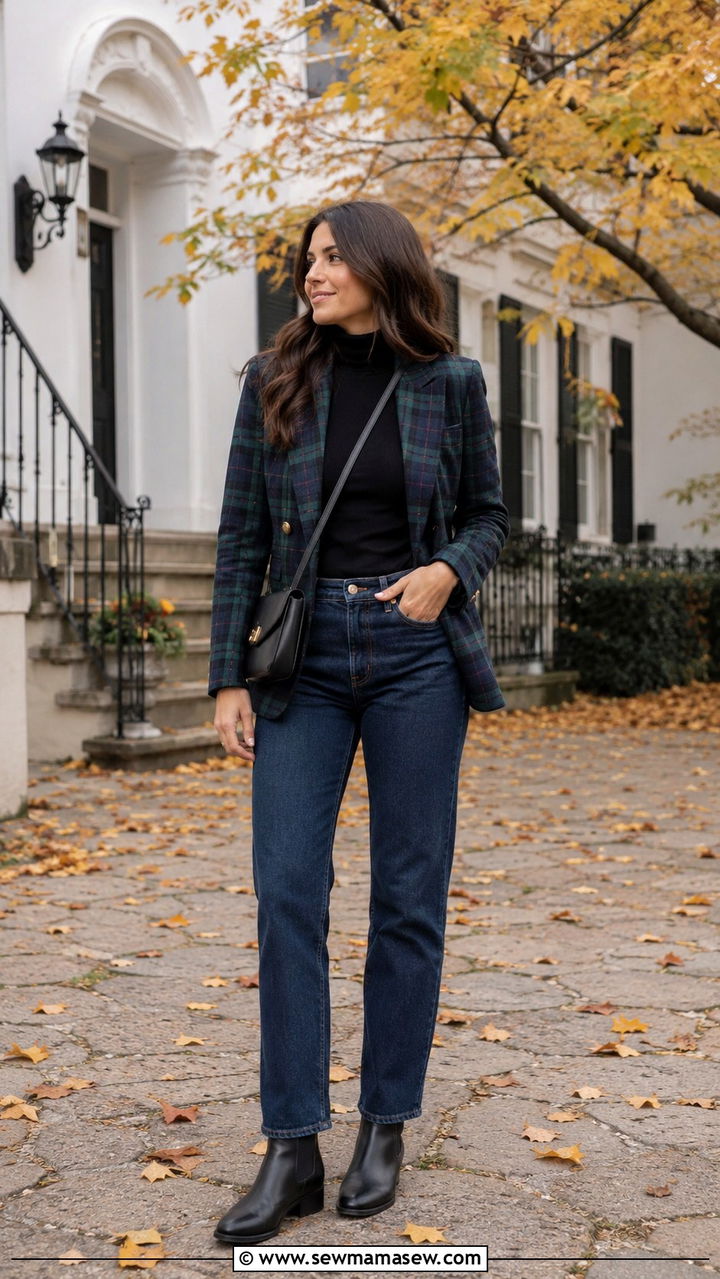 Plaid blazer with straight leg jeans outfit - 30 Straight leg jeans outfit ideas with a blazer