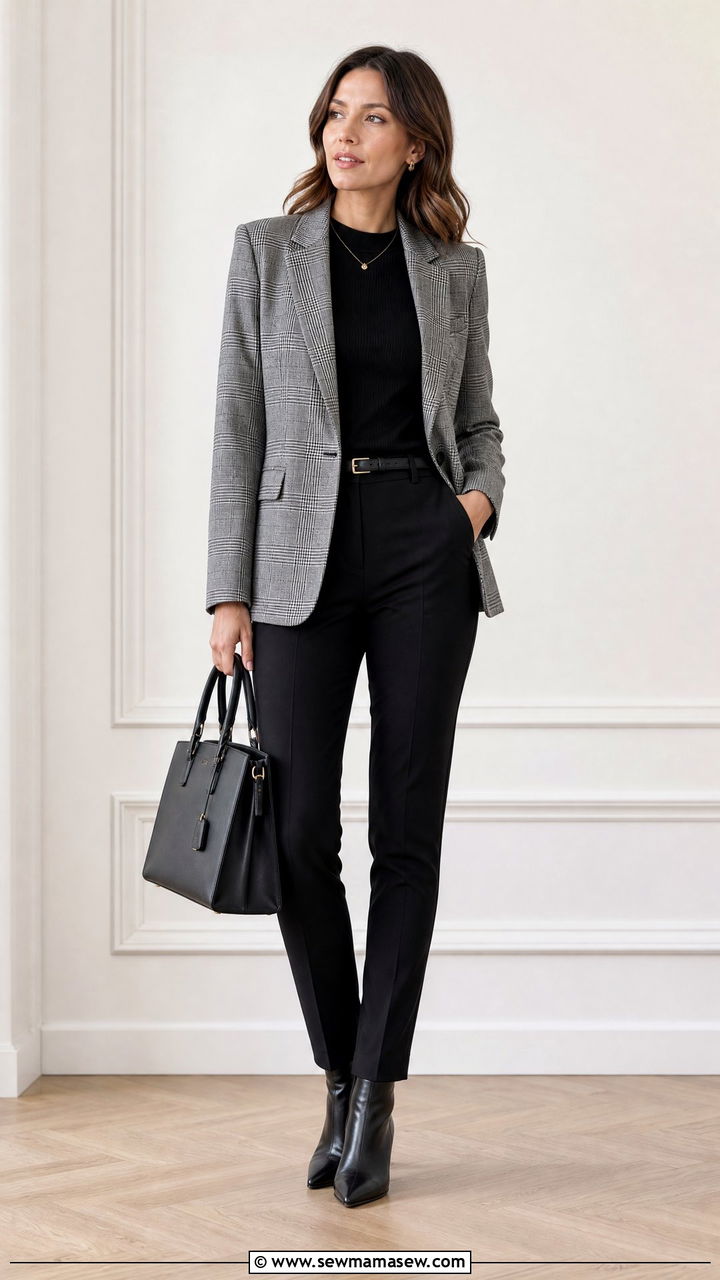 Plaid blazer with tailored black pants outfit - 30 Management consultant outfit ideas