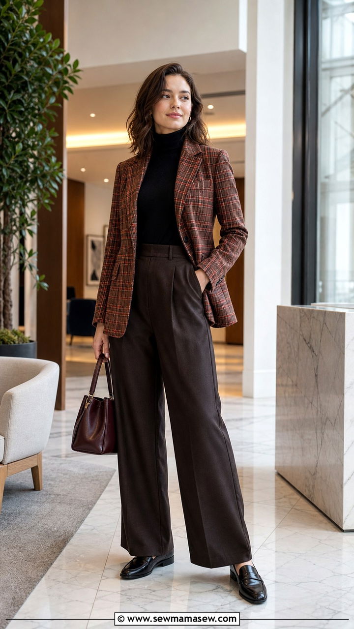 Plaid blazer with wide leg trousers and loafers - 40 What to wear in Boston