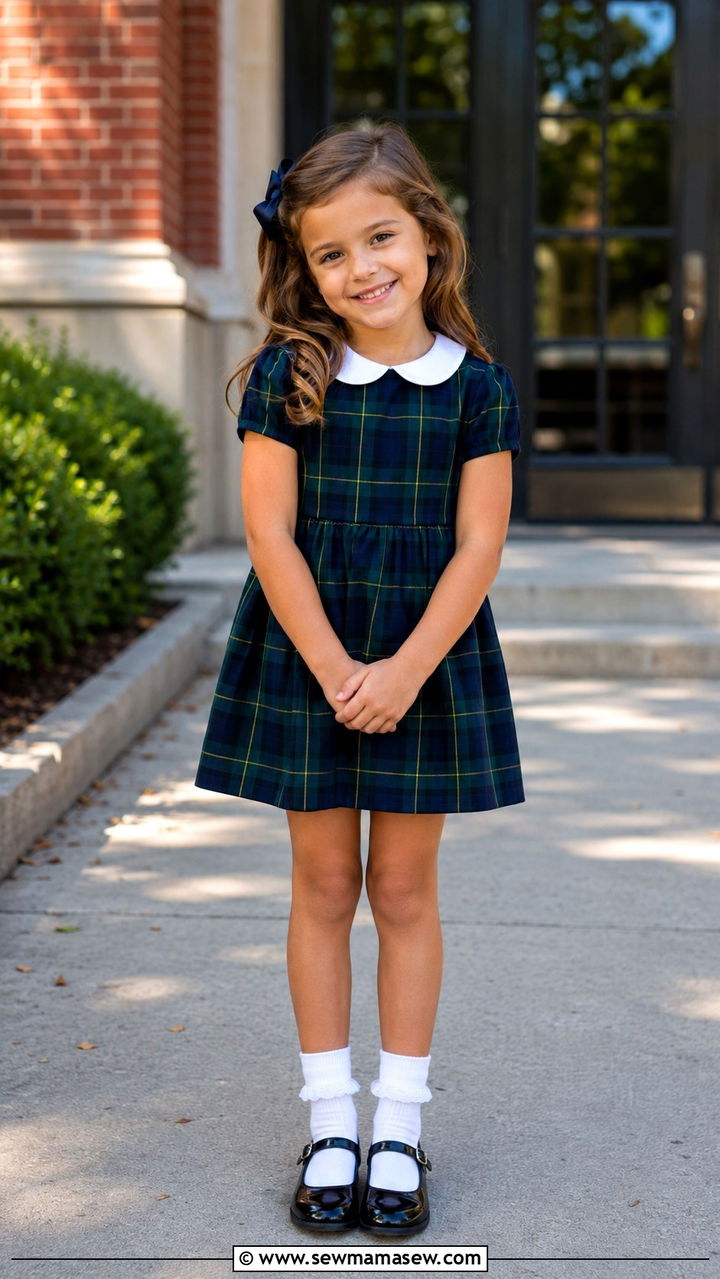 Plaid dress with Mary Jane shoes outfit - 30 Kids back to school outfit ideas