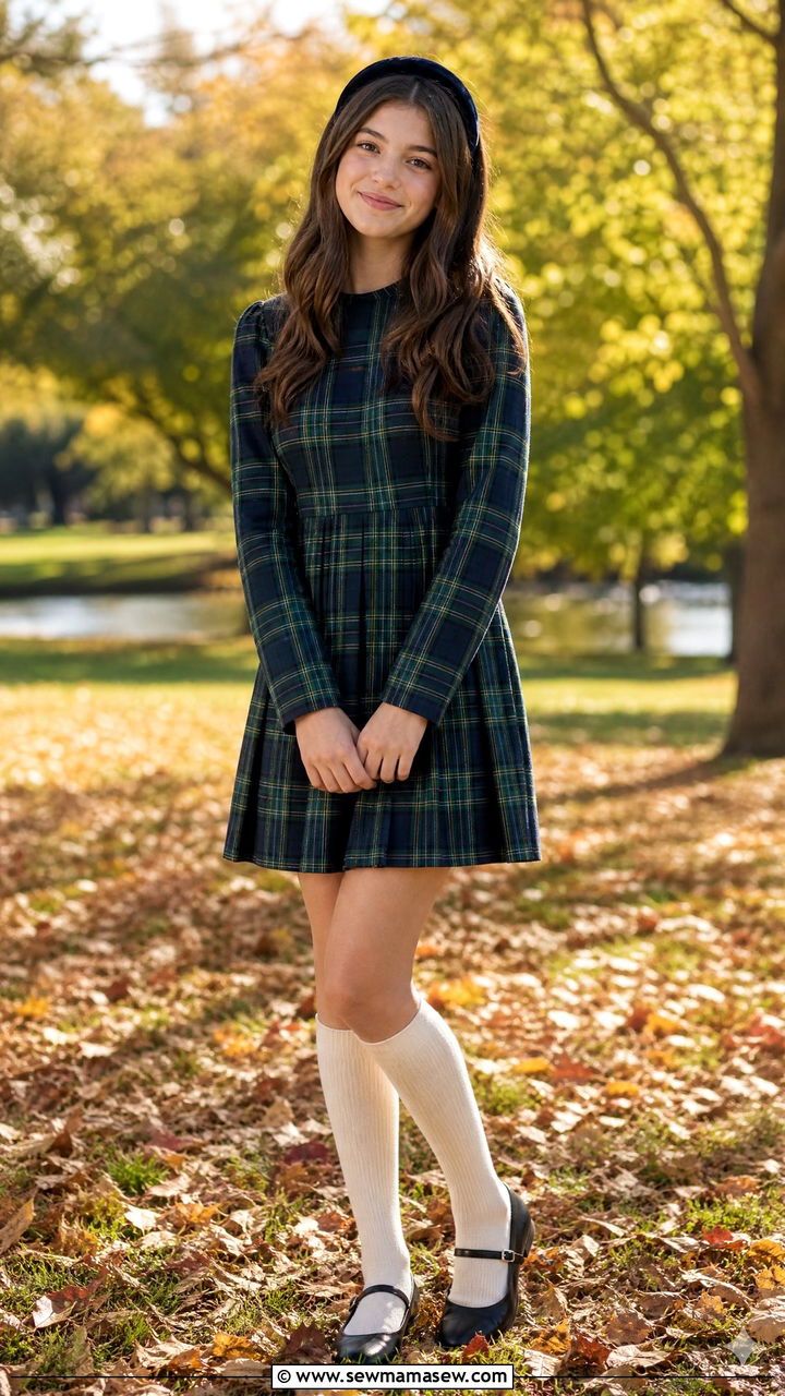 Plaid dress with knee high socks look - 25 High school picture day outfit ideas