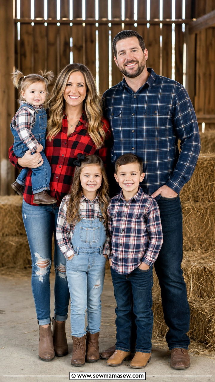 Plaid flannel and denim family photo outfits - 40 Family photo outfit ideas
