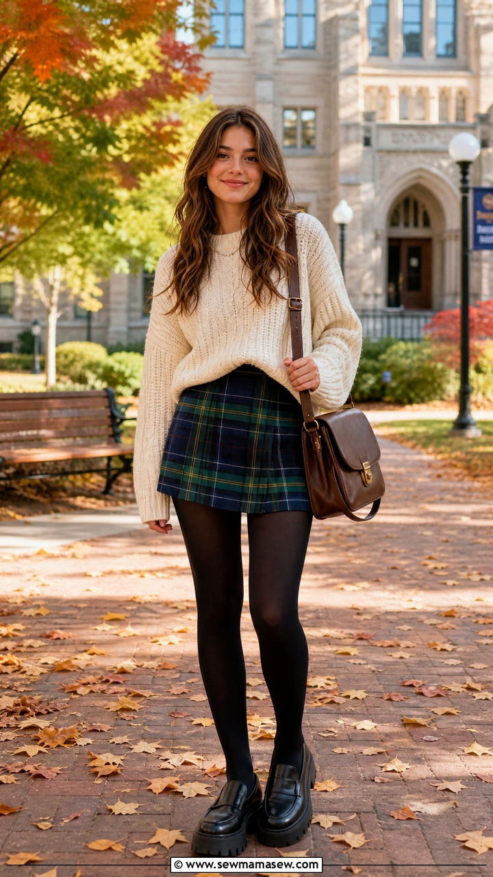 Plaid mini skirt and chunky sweater outfit - 25 How to dress in your 20s