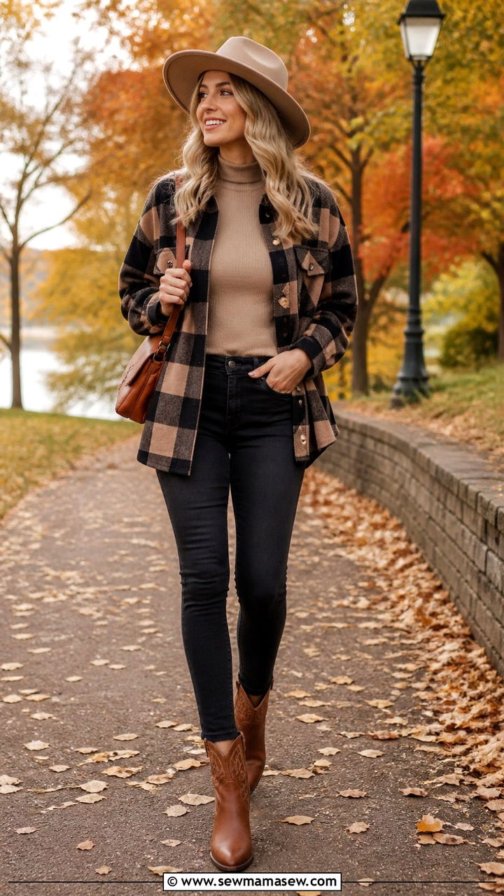 Plaid shacket and skinny jeans with ankle boots - 40 What to wear in Nashville