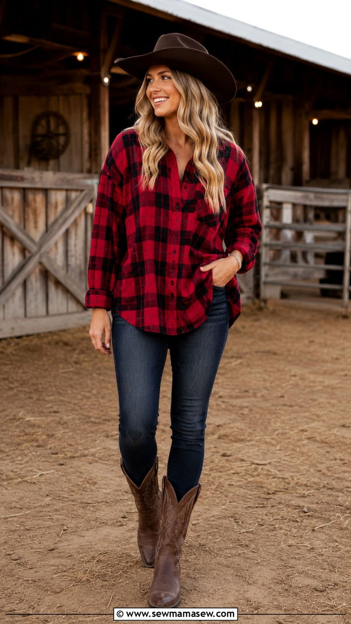 Plaid shirt and cowboy hat outfit - 25 Western outfit ideas with cowboy hat