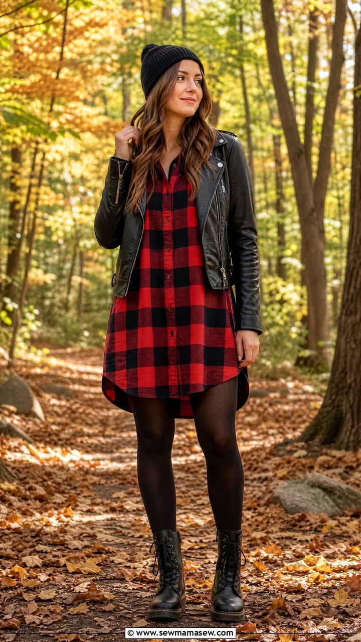 Plaid shirt dress with combat boots outfit - 30 how to style shirt dress