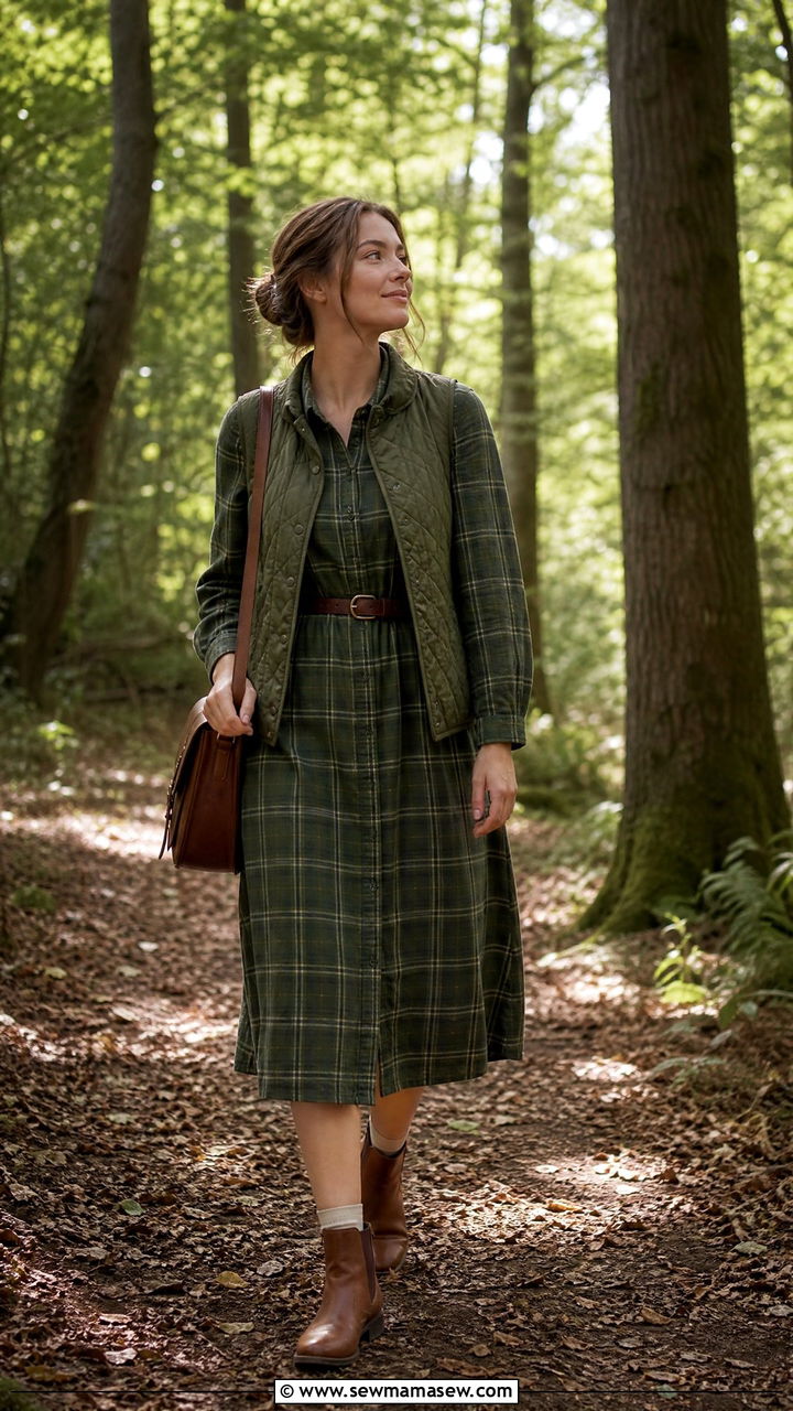Plaid shirt dress with leather ankle boots - 25 classy cottagecore outfit ideas