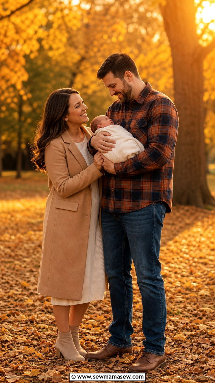 Plaid shirt family outfit for newborn fall photos - 25 Family photo outfit ideas with newborn