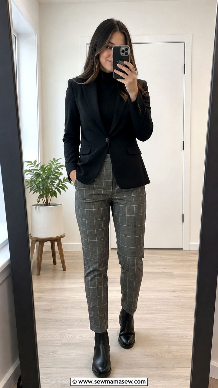 Plaid trousers with neutral blazer interview outfit - 25 seasonal job interview outfit ideas
