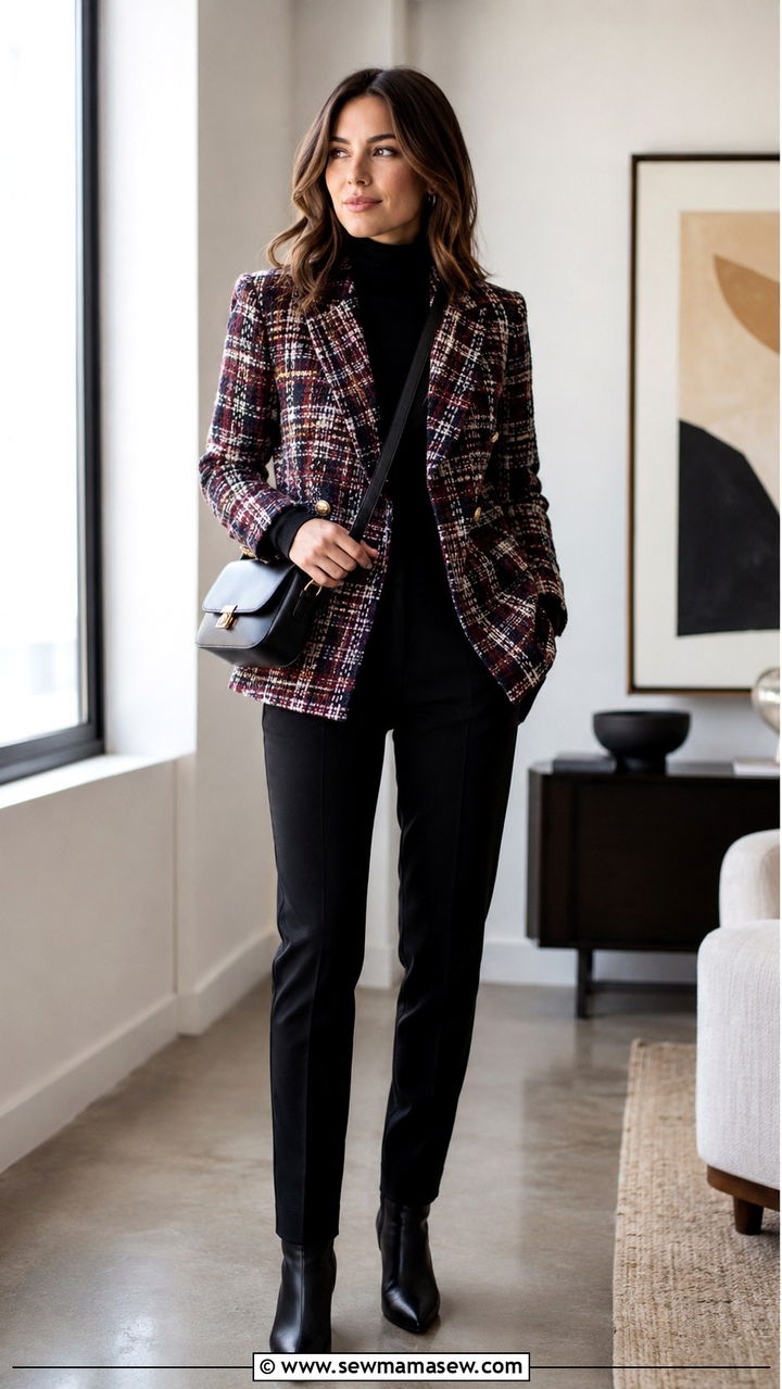 Plaid tweed blazer work outfit - 30 Tweed blazer outfit ideas for work