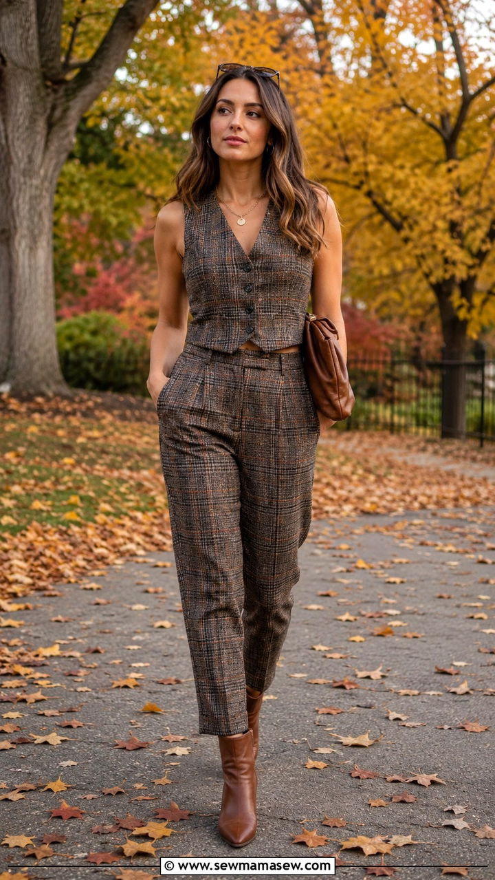 Plaid vest and pants set fall outfit - 30 Vest and pants matching set outfit ideas