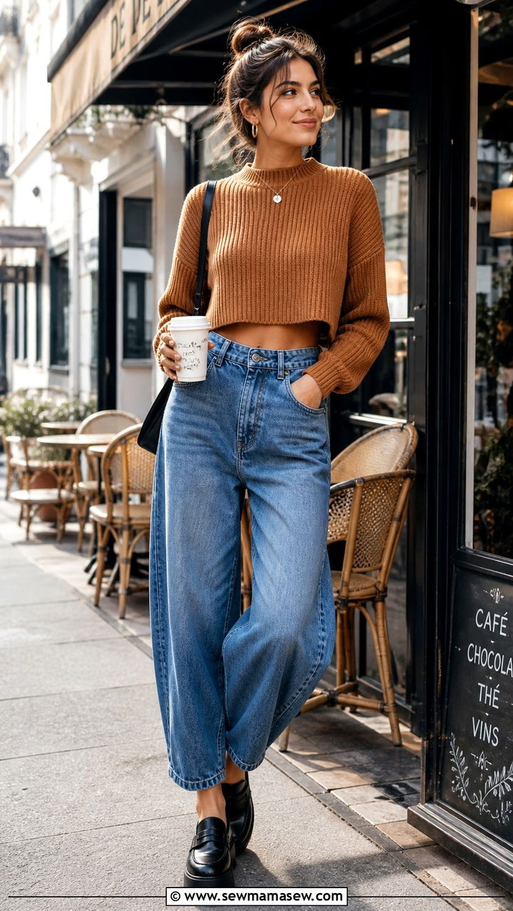 Platform Loafers With Barrel Jeans And Cropped Sweater - 30 Loafers outfit ideas with jeans