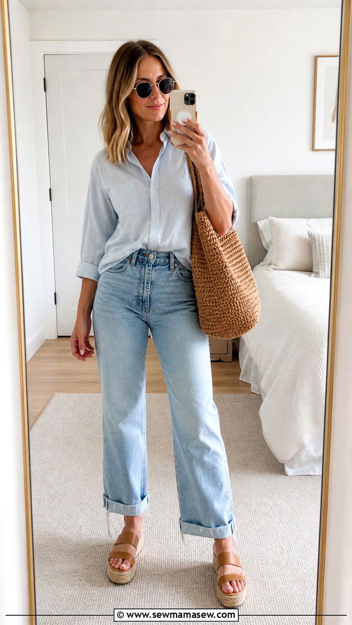 Platform Sandals With Cuffed Jeans - 40 Platform sandal outfit ideas