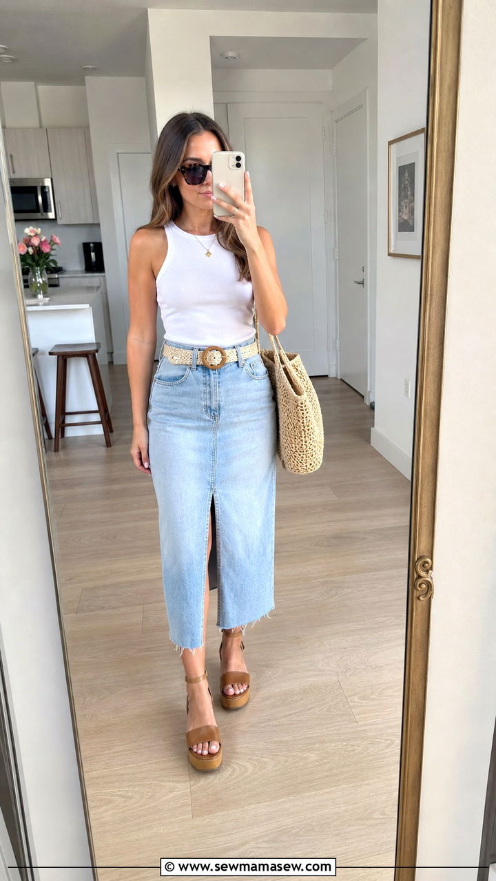 Platform Sandals With Denim Skirt - 40 Platform sandal outfit ideas