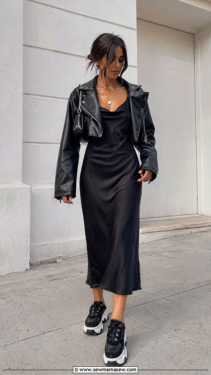 Platform Sneakers and Slip Dress Outfit - 35 Edgy outfit ideas
