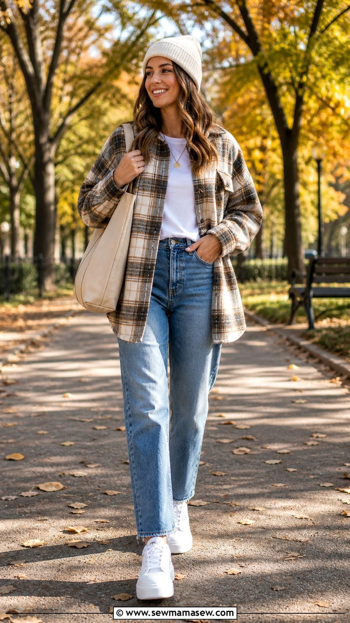 Platform Sneakers with Shacket and Jeans - 40 casual sneaker outfits