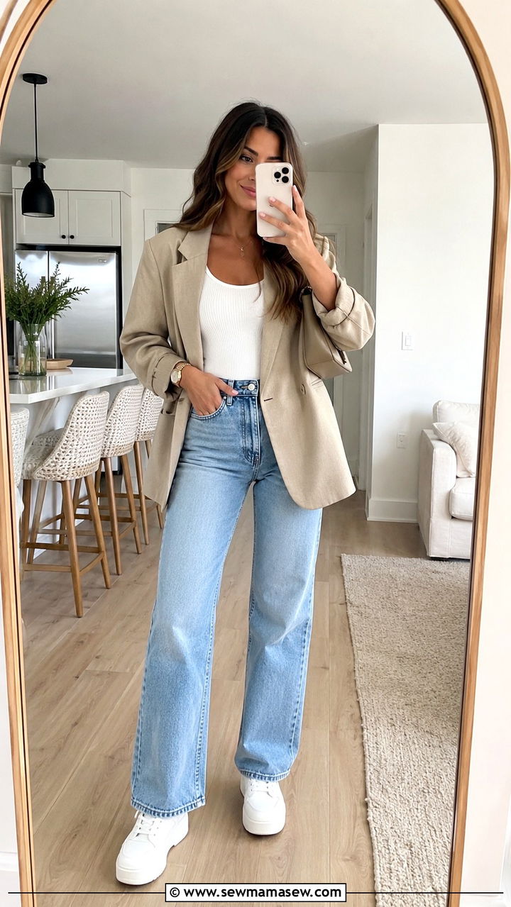 Platform Sneakers with Straight Leg Jeans - 30 classy sneaker outfits