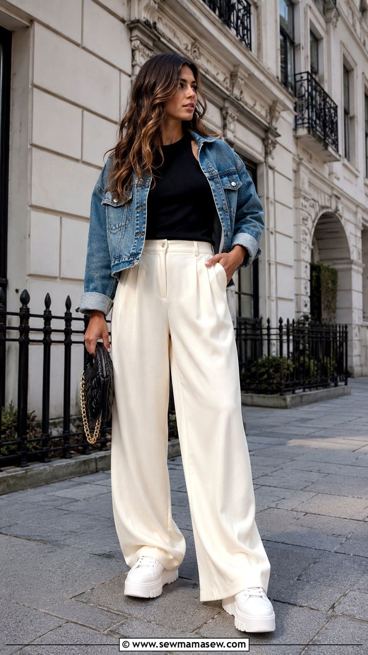 Platform sneakers with wide leg trousers - 30 How to style platform sneakers
