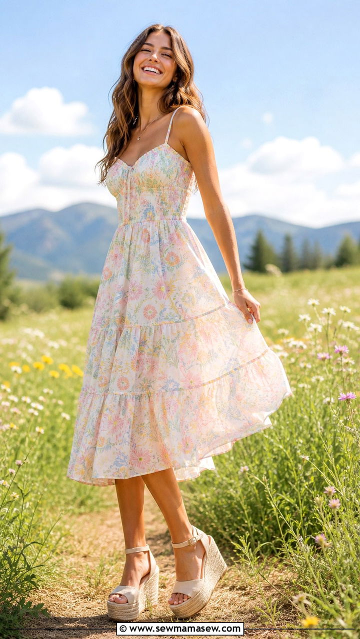 Platform wedge sandals with a breezy sundress - 40 platform sandals outfit ideas