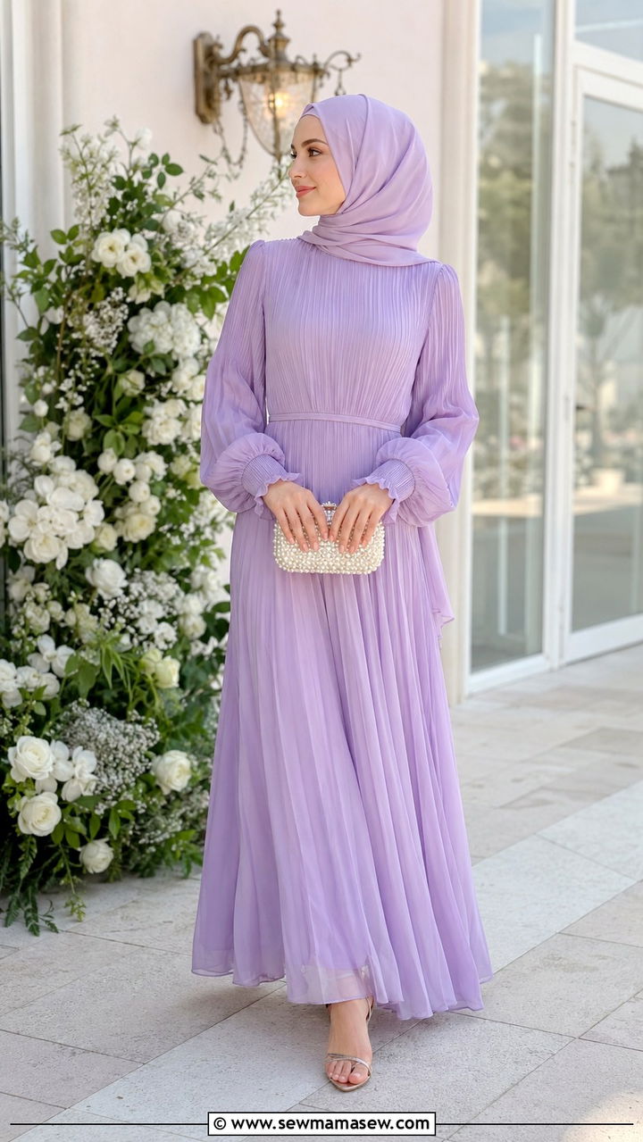 Pleated Chiffon Maxi Dress - 30 Modest wedding guest outfit ideas for Muslim women
