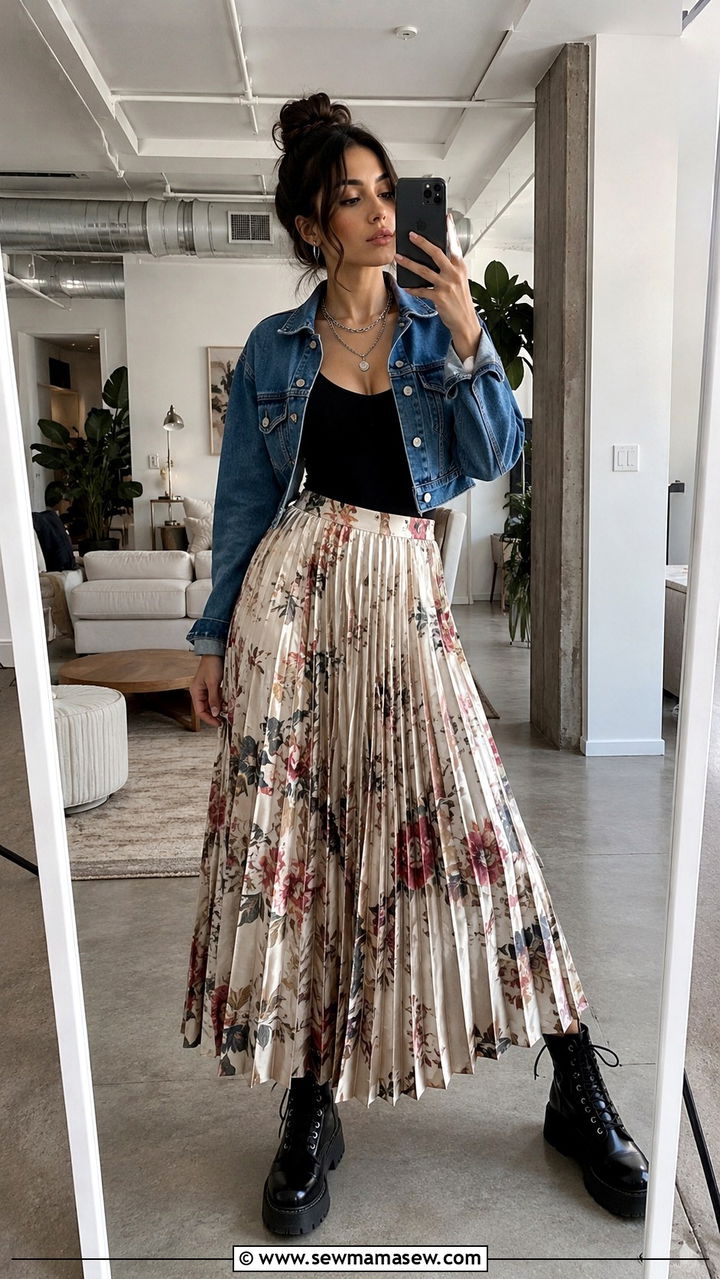 Pleated Maxi Skirt With Combat Boots - 30 Pleated skirt outfit ideas with boots