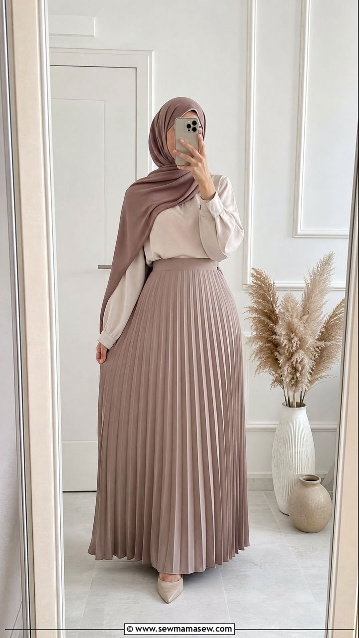 Pleated Maxi Skirt With Long Sleeve Blouse - 20 Modest outfit ideas for mosque