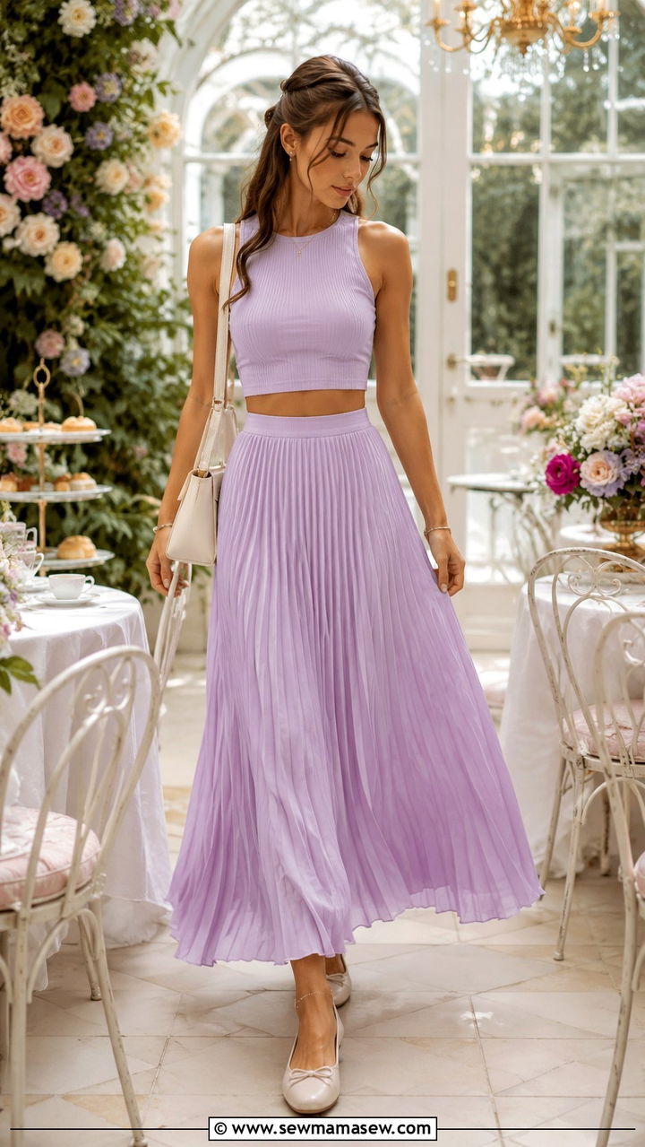 Pleated Maxi Skirt with Sleeveless Crop Top - 30 Maxi skirt outfit ideas with a crop top
